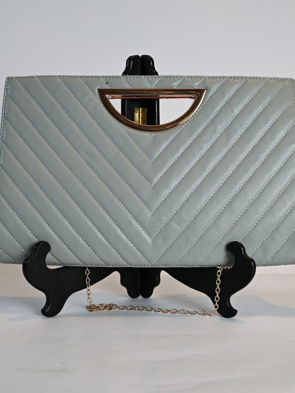 Sasha Quilted Chevron Clutch Gold Handle Chain Evening Bag